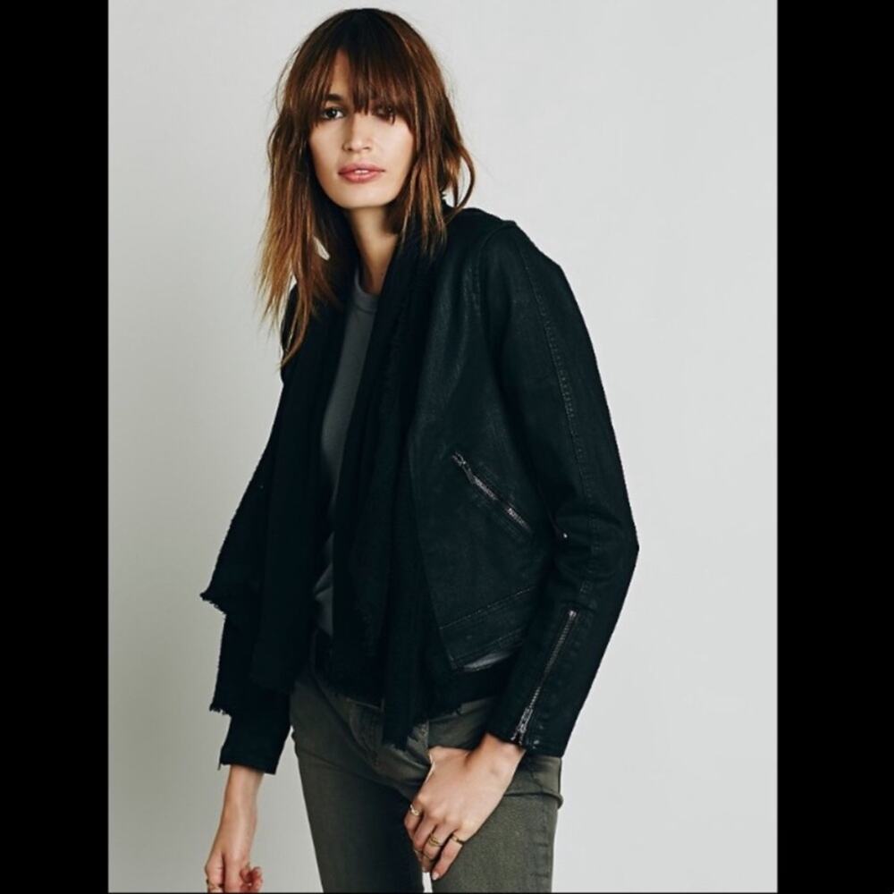 Free People Draped Front Black Cotton Witchy Gothic Moto Jacket Size 2